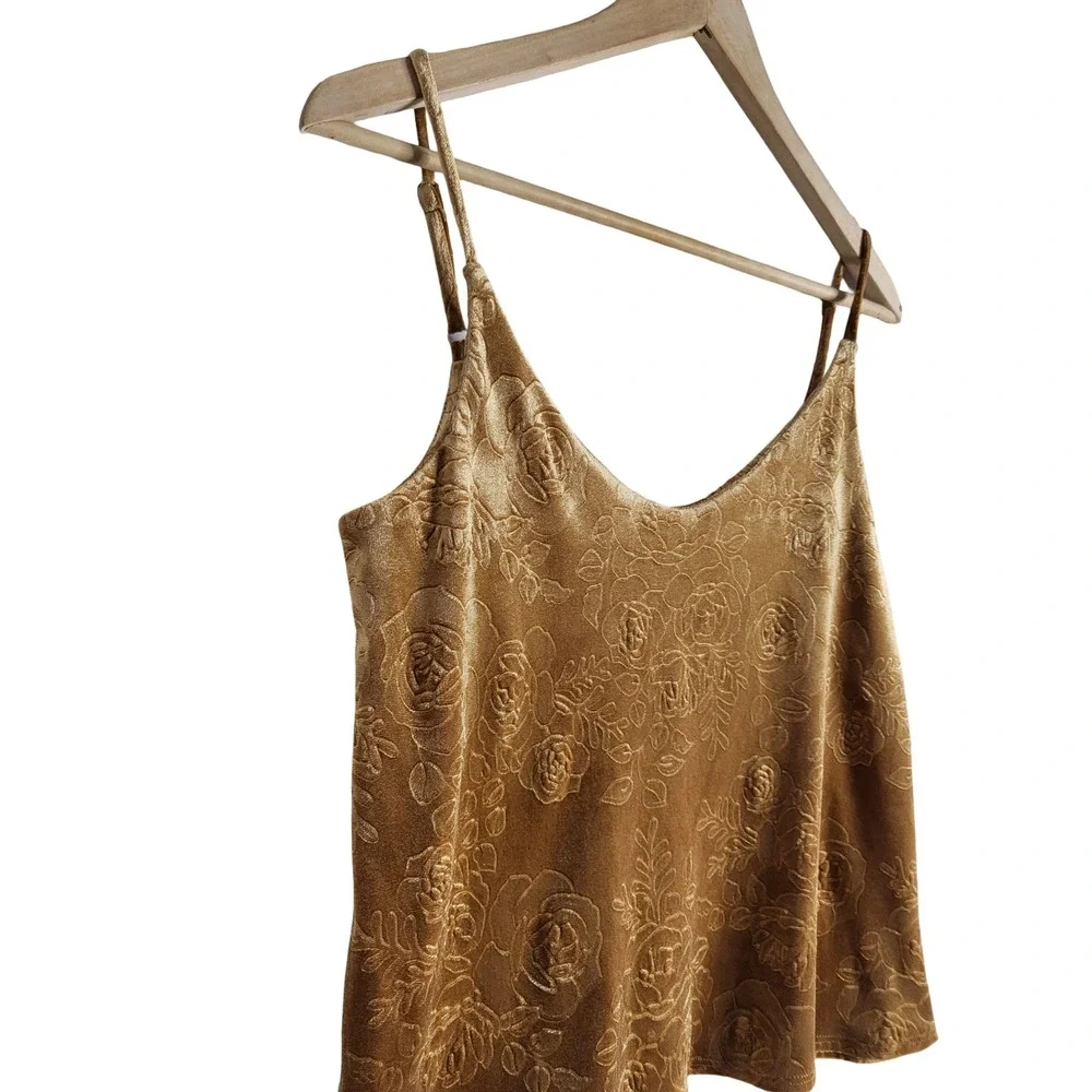 RSQ Collective Gold Floral Embossed Velvet Cami Tank V-Neck Whimsigoth Bohemian